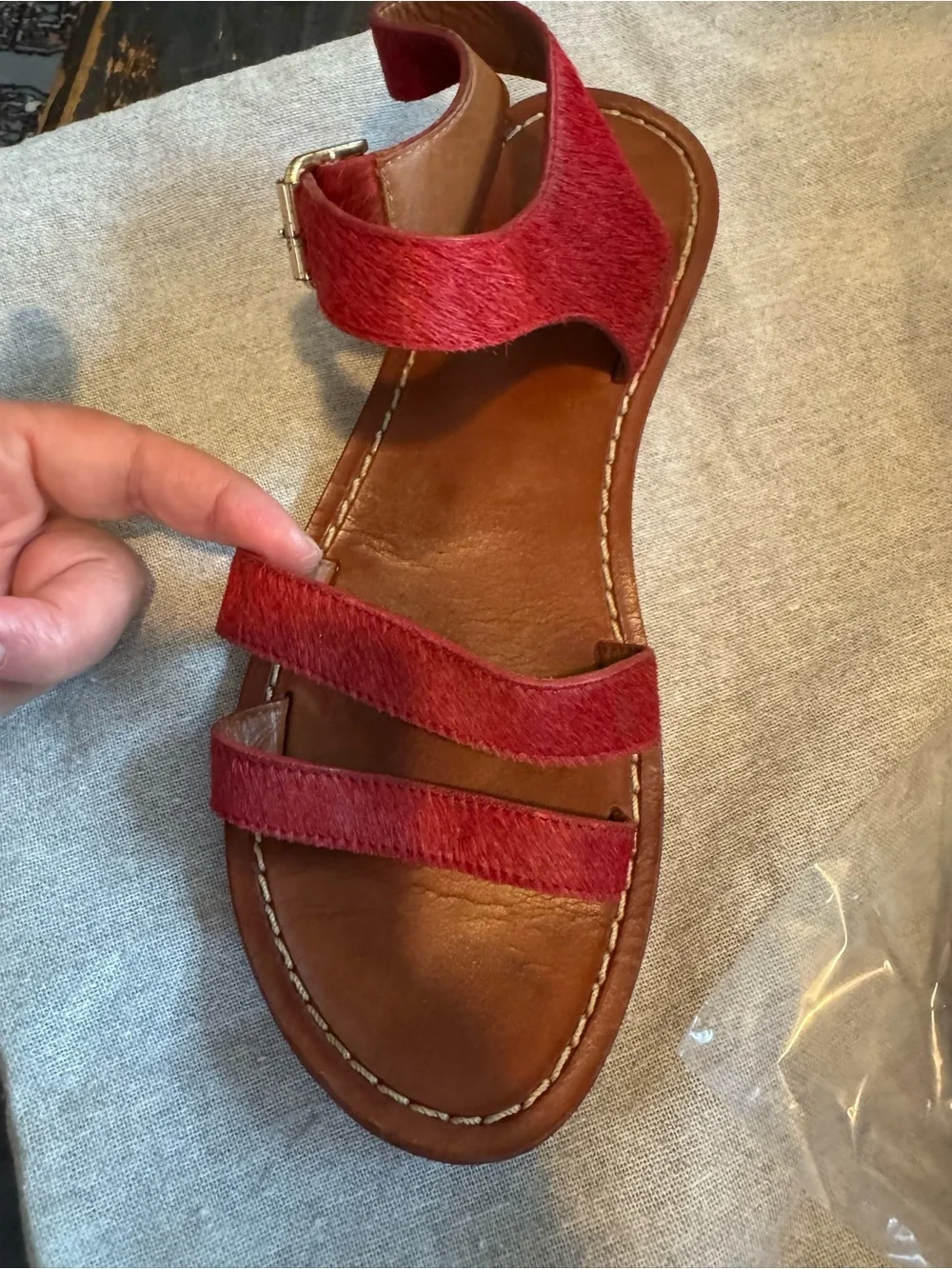 Marni Red Leather Strappy Sandal with Gold Buckle
